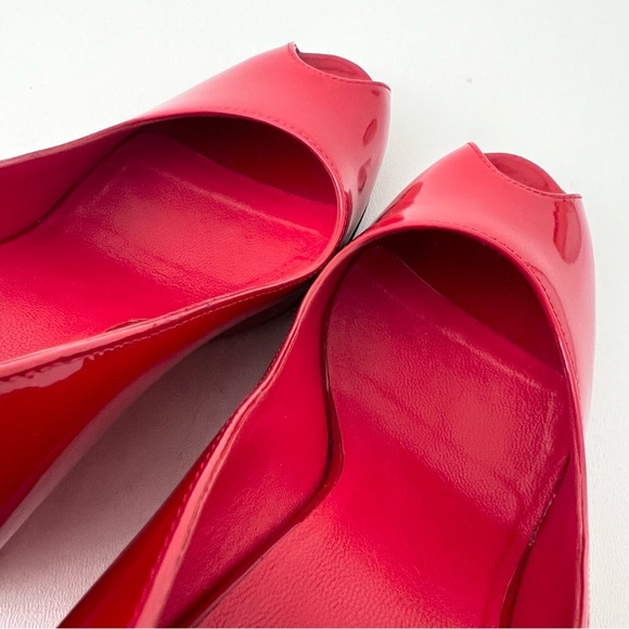 GUCCI | Red Patent Leather GG Logo Peep Toe Wedge Pumps Heels Shoes Size 6 US - Picture 5 of 15